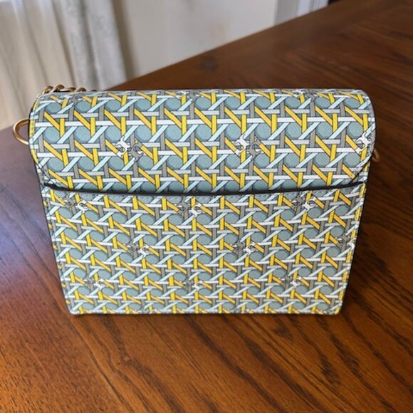 Tory Burch Robinson Shoulder Bag Northern Blue Basket Weave - Picture 12 of 16